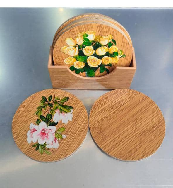 Bamboo coaster round 6pc set 