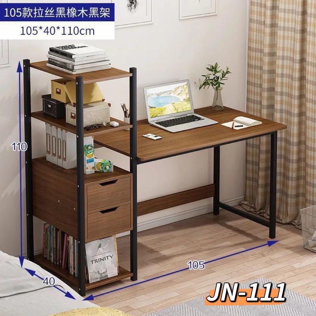 Computer desk with a bookshelf and drawers