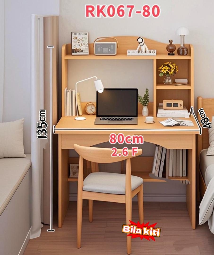  computer desk with a bookshelf and drawers