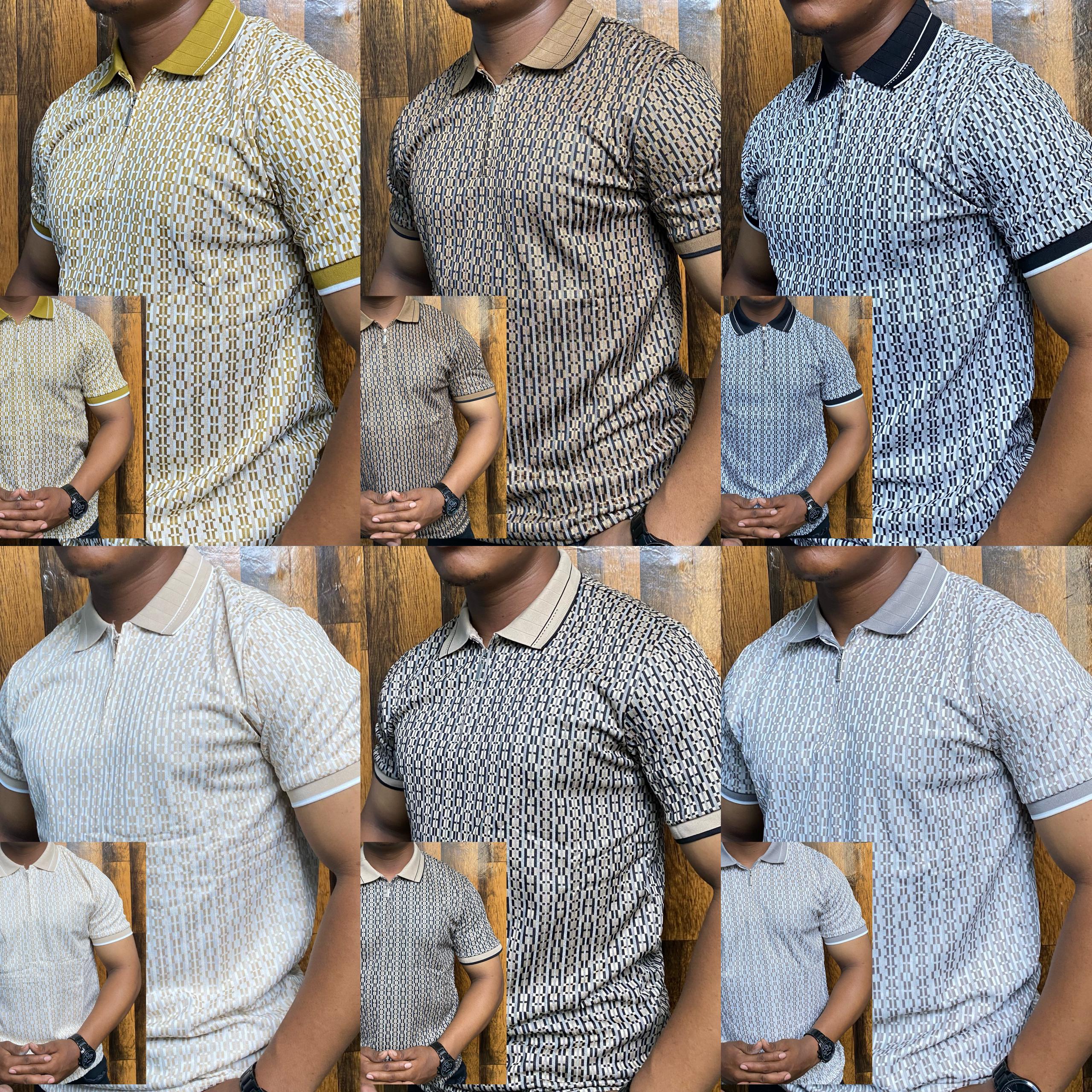  men's half-zip polo shirt with an all-over geometric