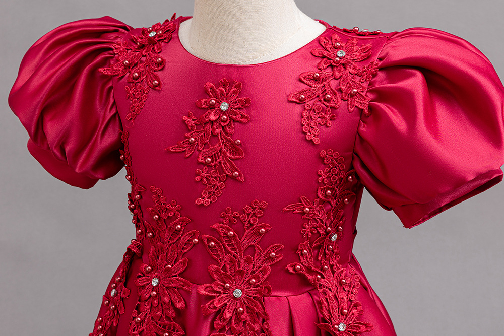 D'Daniela Puff Sleeve Long Tulle Pearl Dress. 