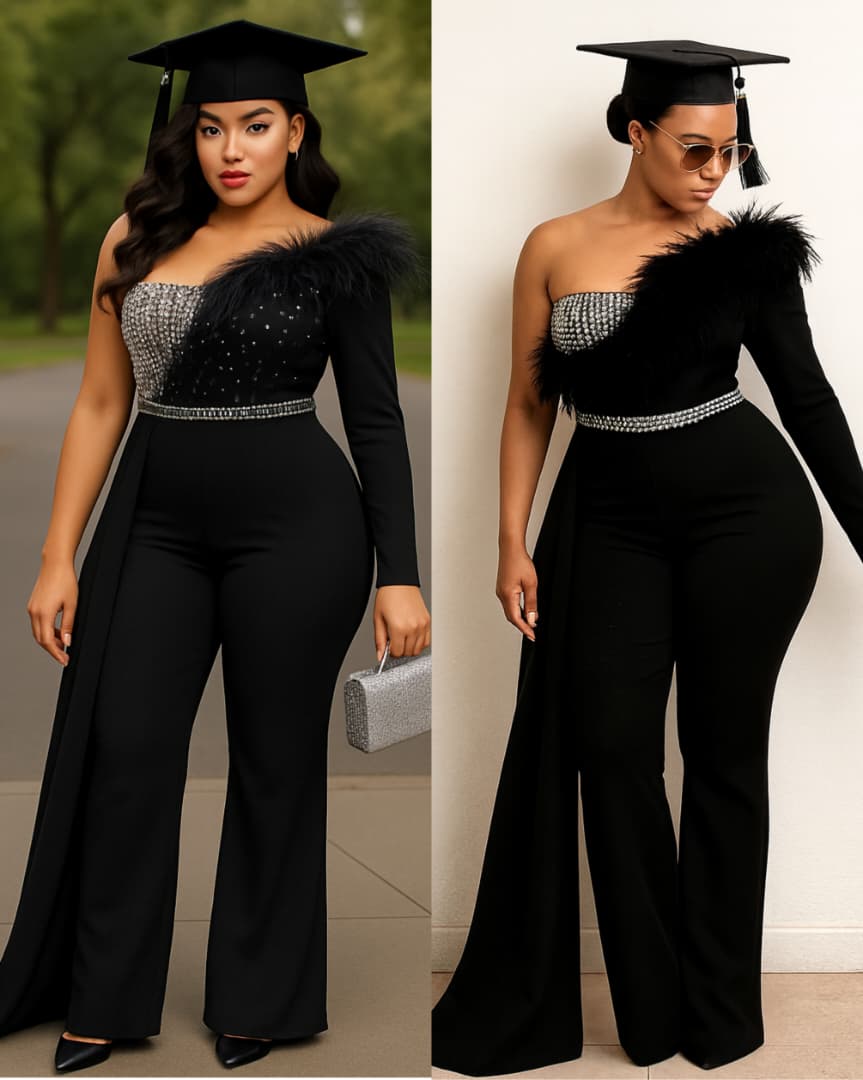  stylish black jumpsuit suitable for events like graduations. 