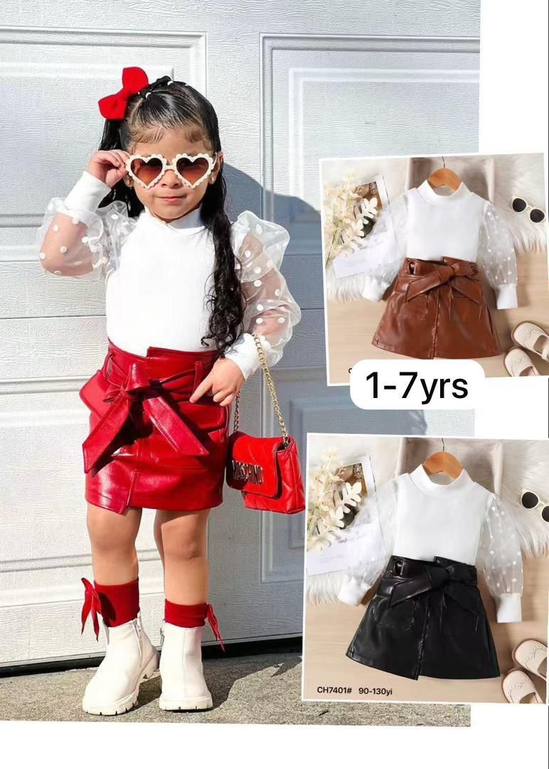 children's PU faux leather skirt outfit. 